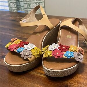 Avellini Floral Boho Leather Ankle Strap Sandal Heel